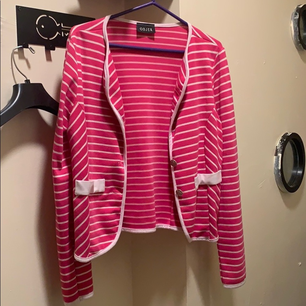 Pink and white striped blazer women’s size medium
